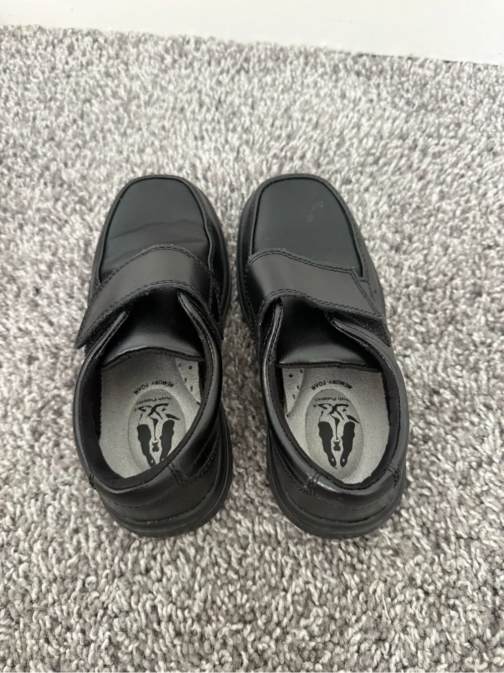 Boy's Black Leather Velcro Dress Shoes